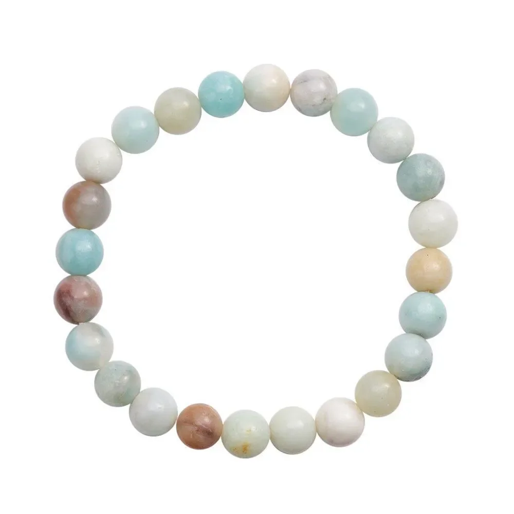 Amazonite Beads, Genuine Leather Wolf Bracelet in Stainless Steel Set of 2